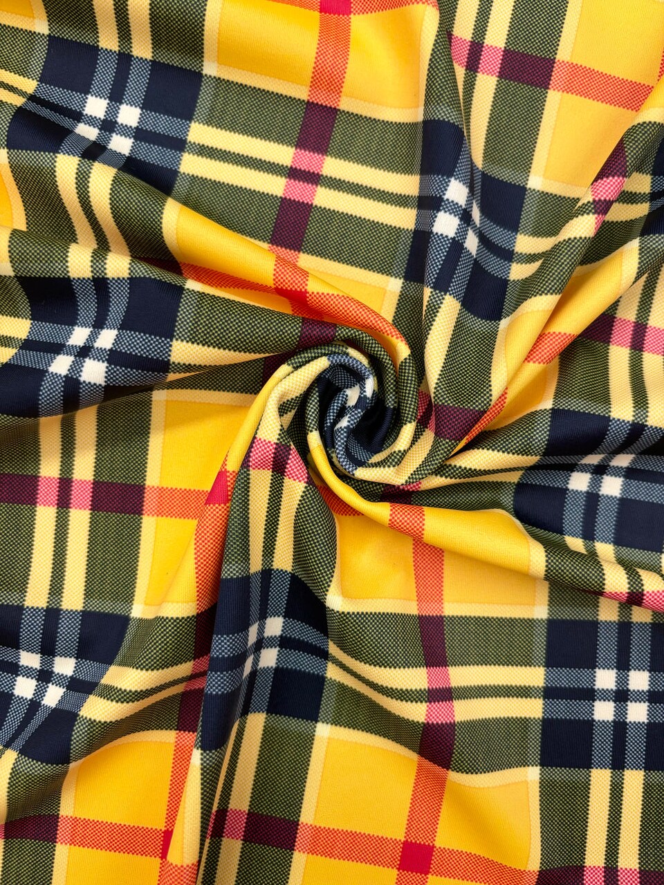 1 Yard Yellow Tartan Plaid Spandex Fabric Four-Way Stretch Material 58 Inches Wide